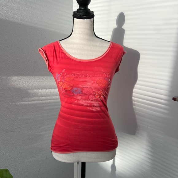 Vintage y2k Abercrombie & Fitch Cap Sleeve Scoop Neck T-Shirt - Size XS - Picture 5 of 7